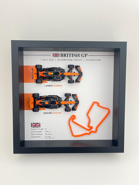 Lando Norris | Oscar Piastri British GP 2024 3D Frame – McLaren F1 Wall Art, Silverstone Circuit Decor