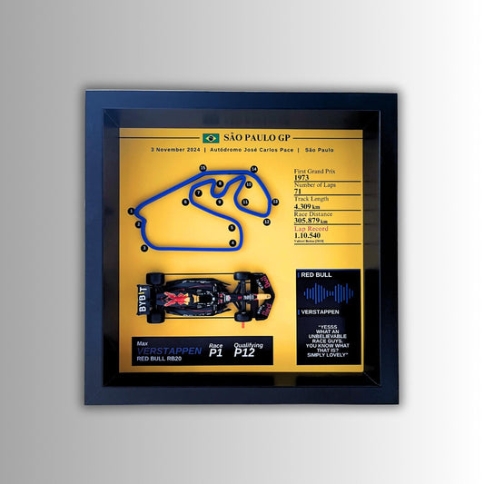 Max Verstappen Brazil GP Win: Framed F1 Car Model & Track Map